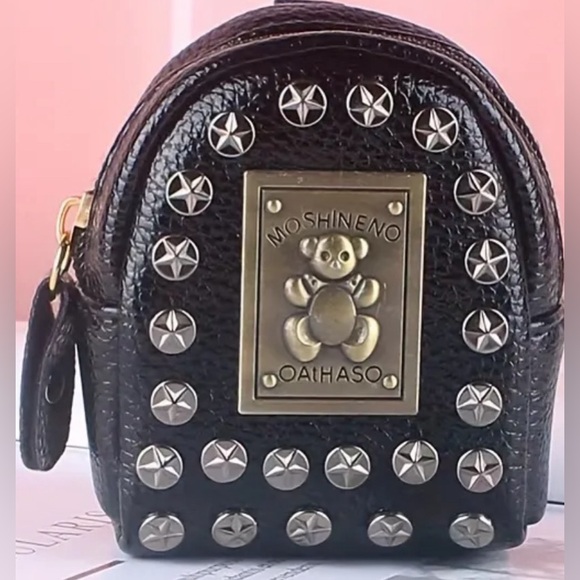 BAG CHARM Punk Style Bear Mini Backpack Lipstick Cash Change Holder Key Chain - Picture 2 of 4